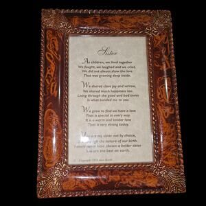 Vintage 1978 Sister Poem Frame Marble Look Brown Easel Display
